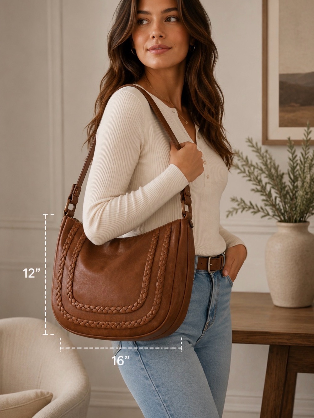 Jessica Simpson Brown Braided Hobo Shoulder Bag Faux Leather